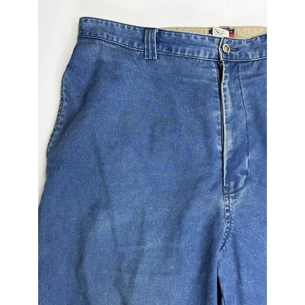 Tommy Hilfiger Vintage Mens 34x32 Blue Cotton Pants Pleated Baggy 90s